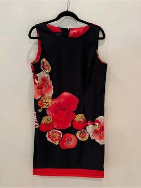 Black and red floral sheath dress size 16